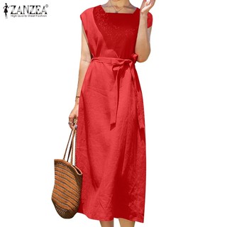 ZANZEA Đầm Cổ Vuông Phong Cách Đường Phố Hàn Quốc Thời Trang