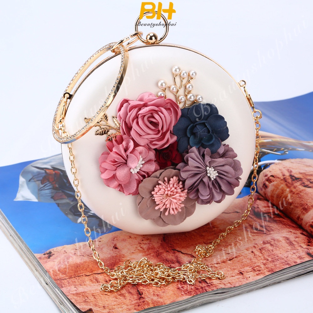 Túi Xách Tròn Đính Ngọc Trai Cầm Tay Thời Trang Sang Trọng Cho Nữ