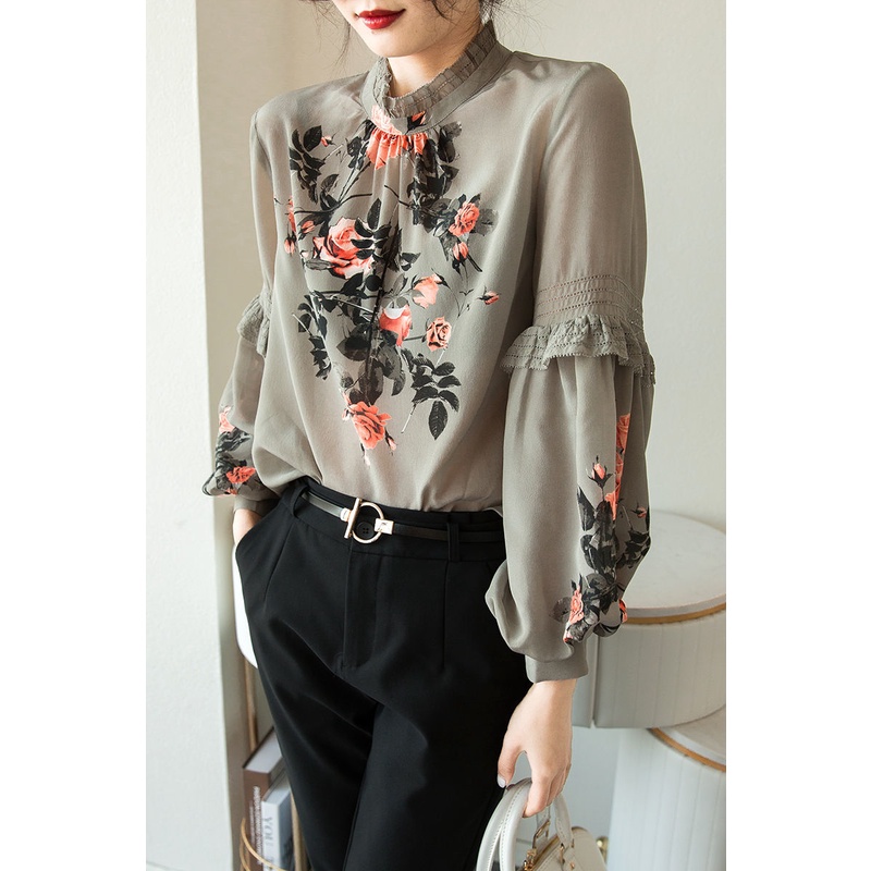 Áo Sơ Mi Tay Phồng Cổ Đứng Cỡ Lớn Thoáng Khí Thoải Mái Thời Trang Phong Cách Hàn Quốc