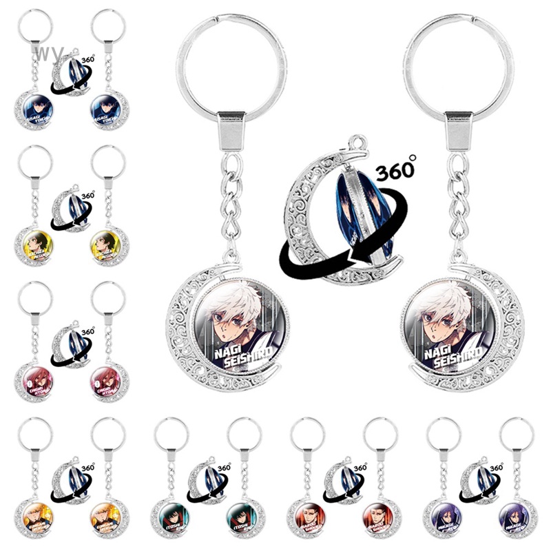 Móc Khóa Xoay Hai Mặt Đính Đá Quý Màu Xanh Dương Hình Anime