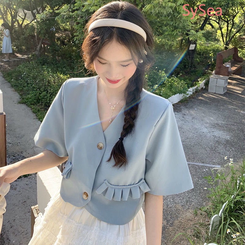 Áo Kiểu Tay Ngắn Cổ Chữ V Phối Ren Thời Trang Mùa Hè Cho Nữ