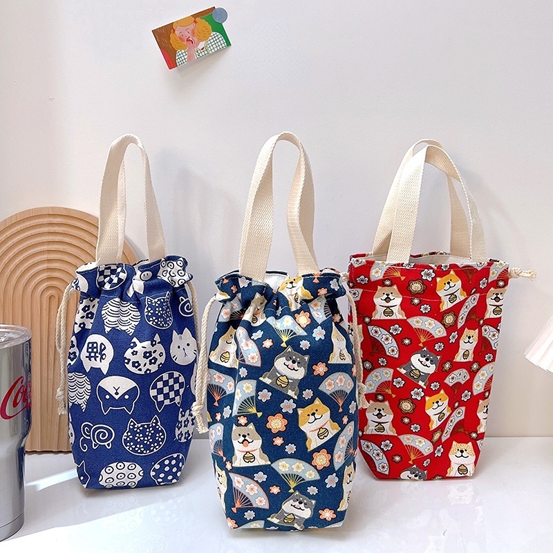 Túi đựng cốc, ly bình nước giữ nhiệt túi vải dù Canvas dày dặn họa tiết độc đáo rõ nét cầm tay đi chơi HSU