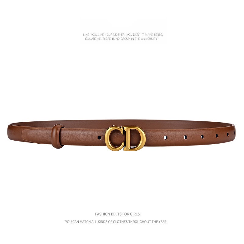 DIOR hai lớp da bò thắt lưng nhỏ chiều rộng 1.8cm trăm áo sơ mi quần jeans trang trí cho các cô gái thời trang