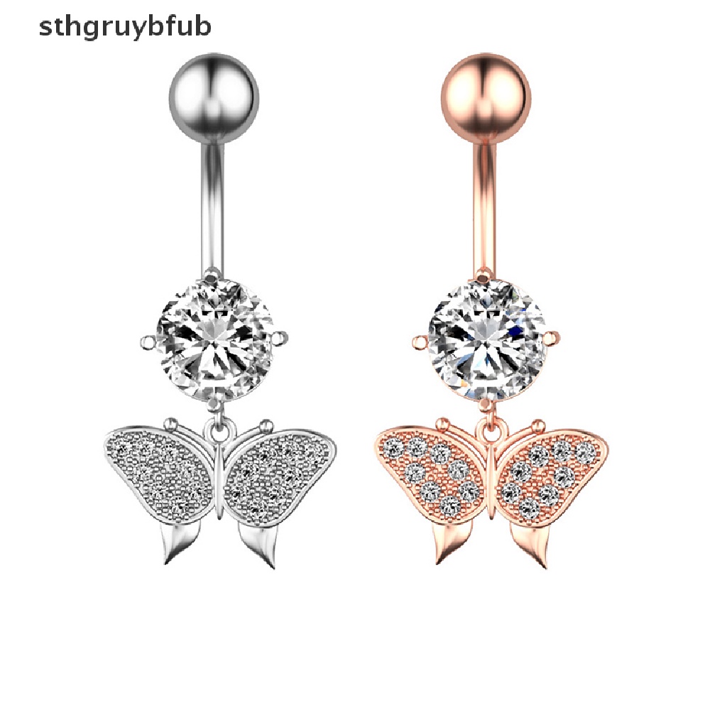 Khuyên Rốn Bằng Thép Không Gỉ Hình Bướm Đính Đá Thời Trang