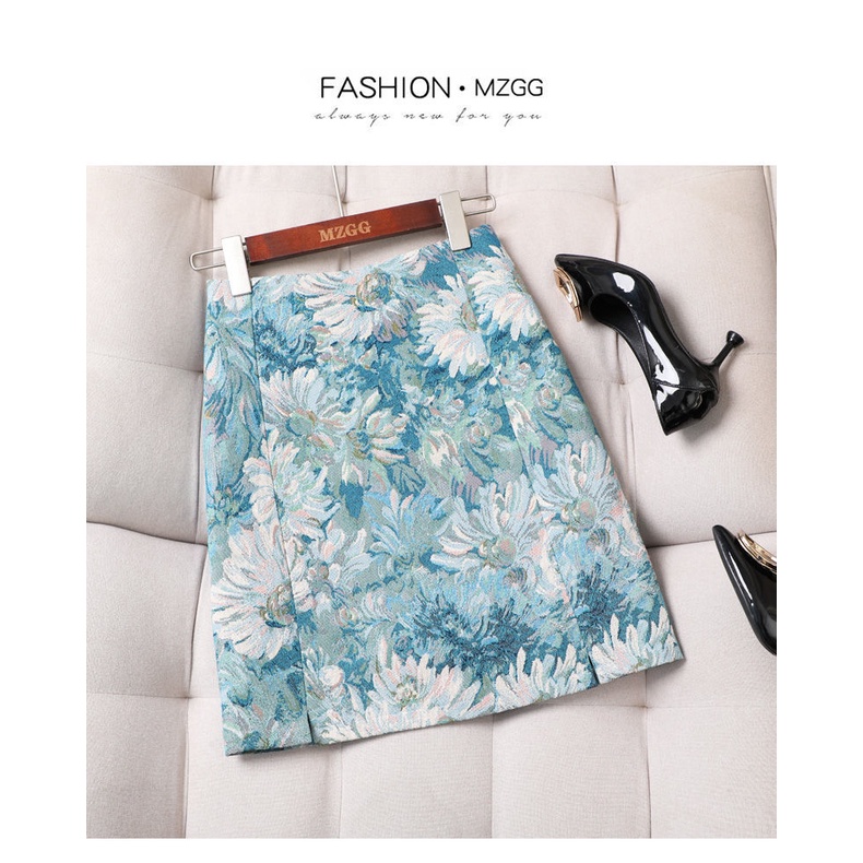 Chân Váy Hoa Lưng Cao Dáng Chữ A Xẻ Tà Thời Trang Xuân Thu Dành Cho Nữ