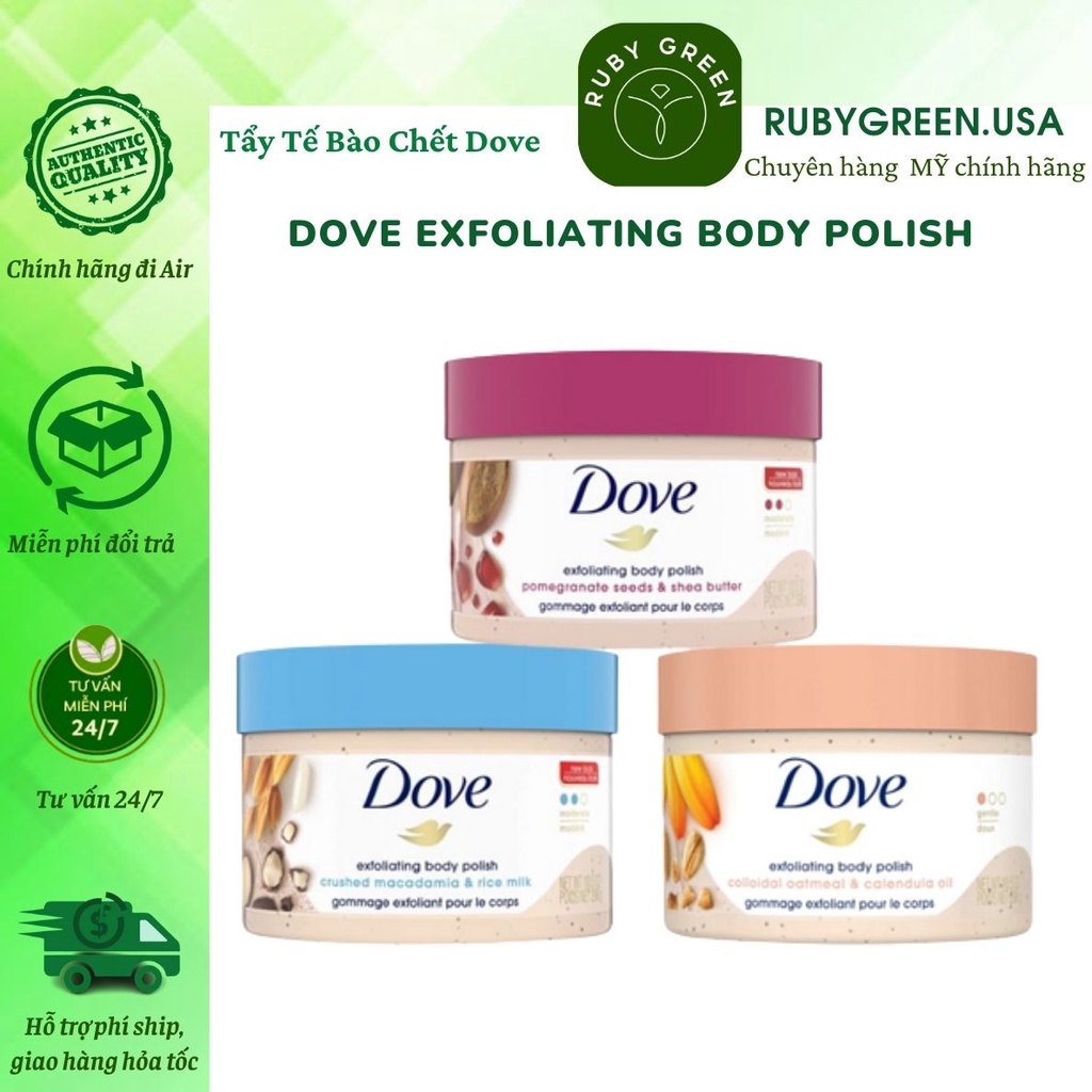 (Qùa Trong Phân Loại)Tẩy Da Chết Dove Mỹ 298ml Chăm Da Dưỡng Mịn Dove Exfoliating Body Polish