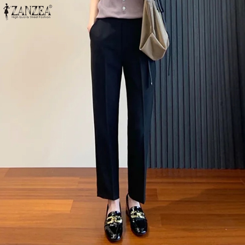 Quần dài ZANZEA lưng thun có túi thời trang thanh lịch cho nữ