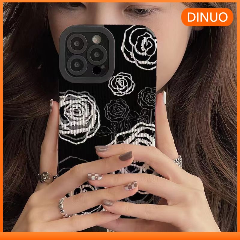 Ốp lưng iphone Ốp Điện Thoại Họa Tiết Hoa Hồng Trắng Đen Cho iPhone 11 14 13 12 Pro Max XR 7Plus 8Plus X XS Max 13 14 11 Pro Max 6 6Plus-IIII