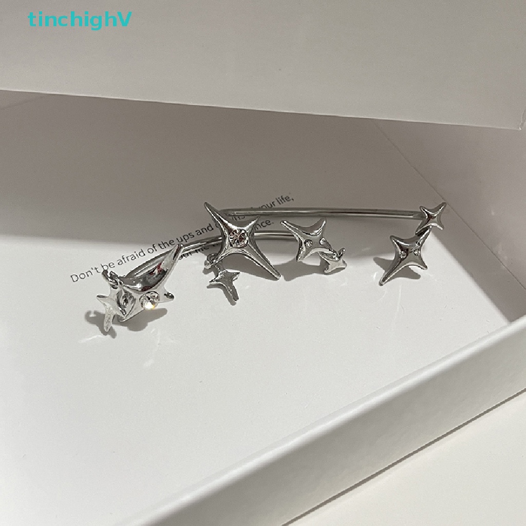 1 Đôi Bông Tai Kẹp Hình Ngôi Sao Màu Bạc Đính Đá Zircon Không Đối Xứng Phong Cách Gothic Thời Trang Cho Nữ