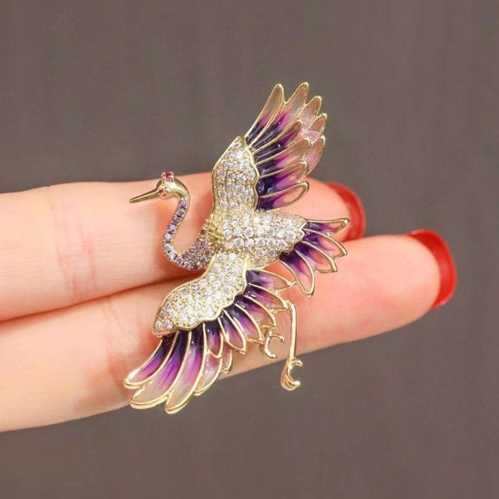 26EDIE Trâm Cài Áo Hình Chim Hạc Đính Đá Bằng Hợp Kim Phong Cách Vintage Thanh Lịch Cho Nữ