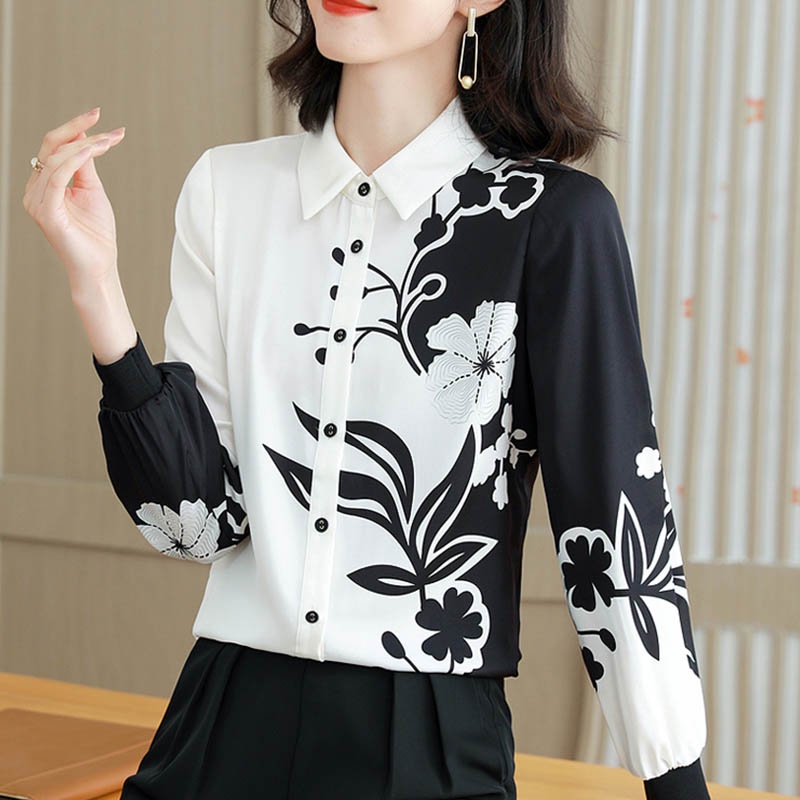 Áo Sơ Mi Voan Phối Hai Màu Trắng Đen Thời Trang Thanh Lịch