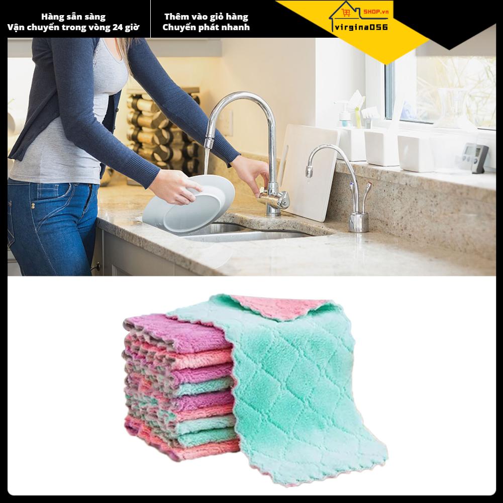Virgina056 20 Cái Lint miễn phí Nhà bếp làm sạch vải Khăn lau bát đĩa Hai mặt thấm hút nước sợi nhỏ