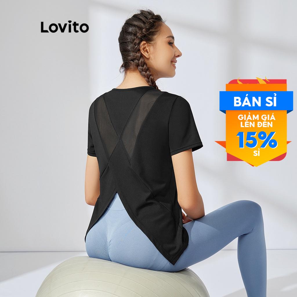 Lovito Yoga Lưới giảm béo thoáng khí Khâu nữ Thể thao hàng đầu L31ED030 (Đen)