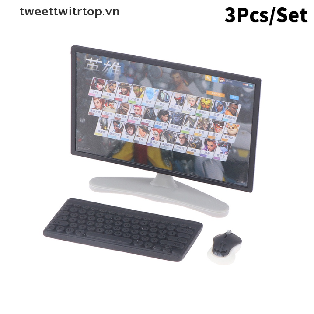 Set 3 Mô Hình TV + Chuột + Bàn Phím Máy Tính Trang Trí Nhà Búp Bê Tỉ Lệ 1: 12