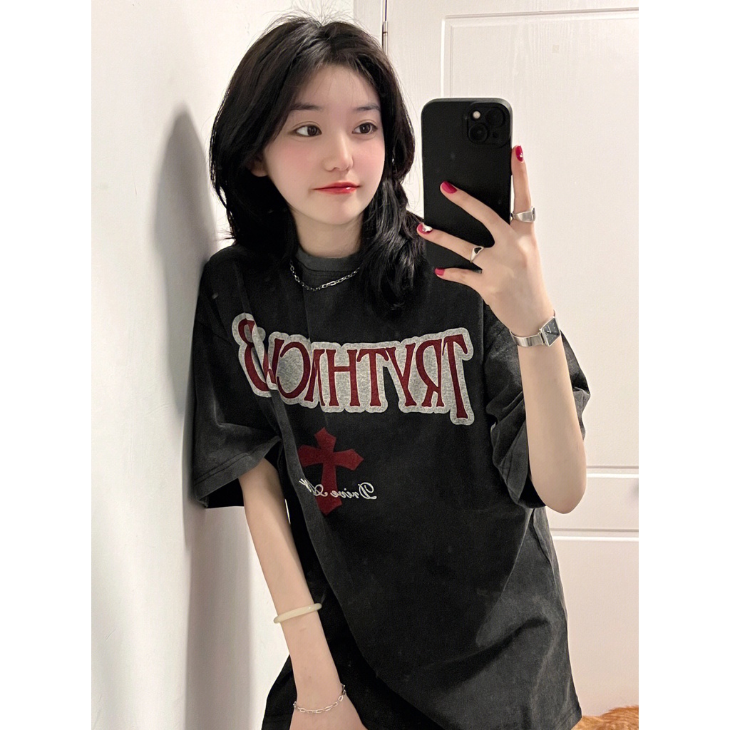 NRVP Áo Thun 100% Cotton Tay Ngắn Dáng Suông In Họa Tiết Hoạt Hình Phong Cách Hàn Quốc Cho Nữ