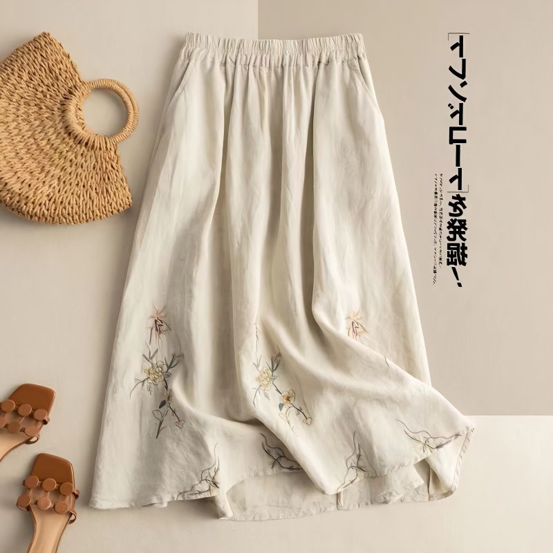 Chân Váy Chữ A Dáng Rộng Thêu Họa Tiết Phong Cách Dân Tộc Cổ Điển Bằng Cotton Nguyên Chất Kiểu Mới Cho Nữ