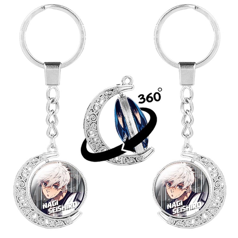 Móc Khóa Xoay Hai Mặt Đính Đá Quý Màu Xanh Dương Hình Anime