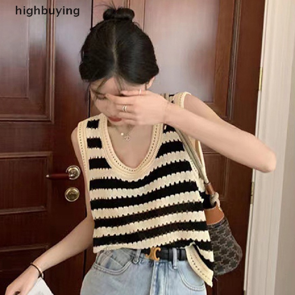 Áo Hai Dây Dệt Kim Dáng Rộng Họa Tiết Kẻ Sọc Thời Trang Mùa Hè Cho Nữ