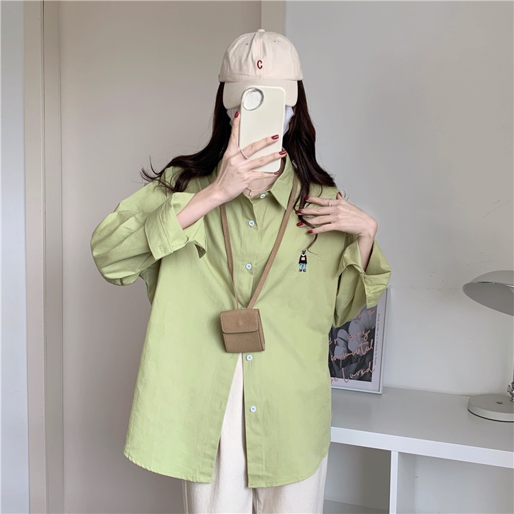 IELGY    Áo Thun Tay Dài Thêu Hình Gấu Thời Trang Dành Cho Nữ