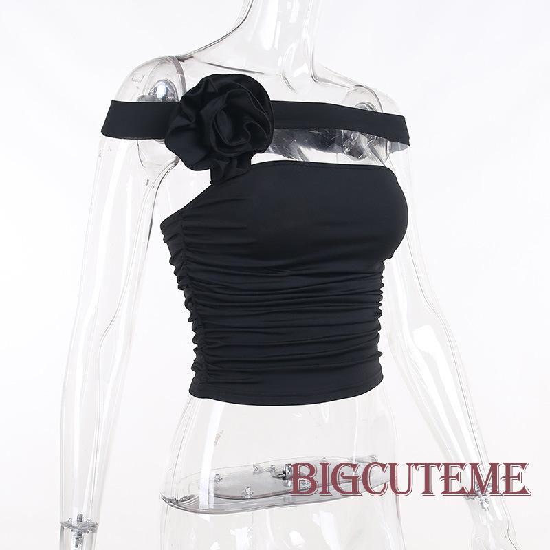 Áo Croptop Trễ Vai Không Tay Màu Trơn Kèm Khăn Choàng In Hoa Thời Trang Mùa Hè Cho Nữ