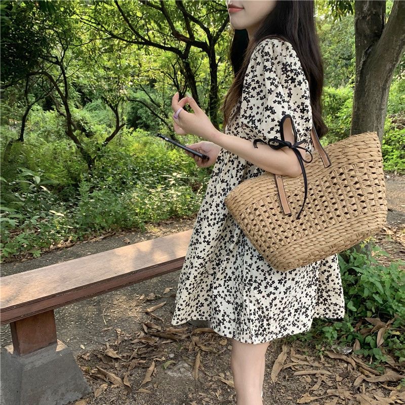 Đầm Chữ a Tay Phồng Dáng Rộng In Họa Tiết Hoa Thời Trang Mùa Hè Kiểu Mới