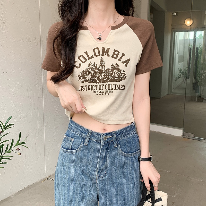 NRVP Áo Thun Tay Ngắn Dáng Ôm In Họa Tiết Độc Đáo Thời Trang Đường Phố Hàn Quốc Cho Nữ