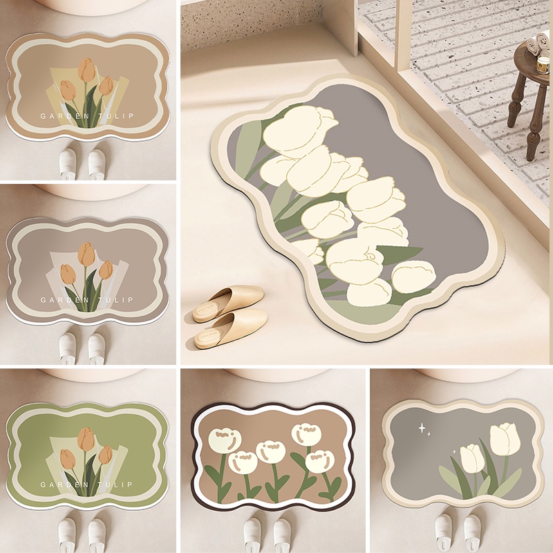 Thảm Lông Lót Sàn Chống Trượt Hình Hoa Tulip Độc Đáo