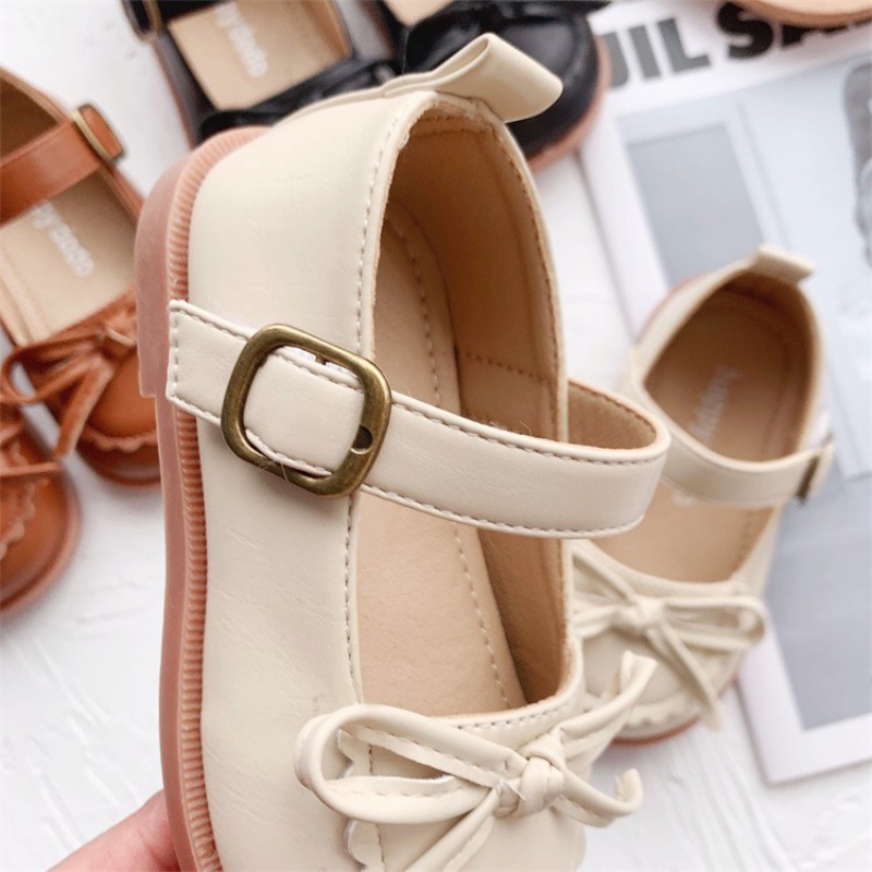 Giày Búp Bê Da Mềm Màu Trơn Gắn Nơ Xinh Xắn Cho Bé Gái Se7en