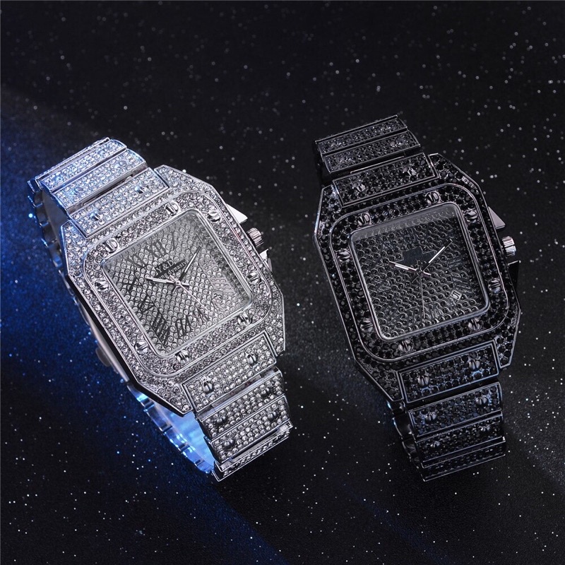 Đồng Hồ Đính Đá Nam Mặt Vuông Số La Mã - Tặng Kèm Hộp Pin CW