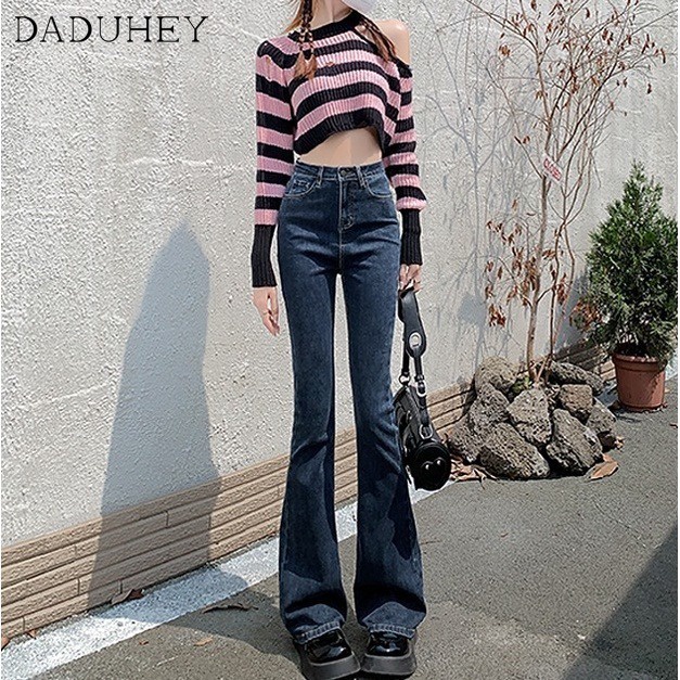 DaDuHey 2023 new Korean version of ins stretch women's jeans niche high waist micro flared pants large size trousers