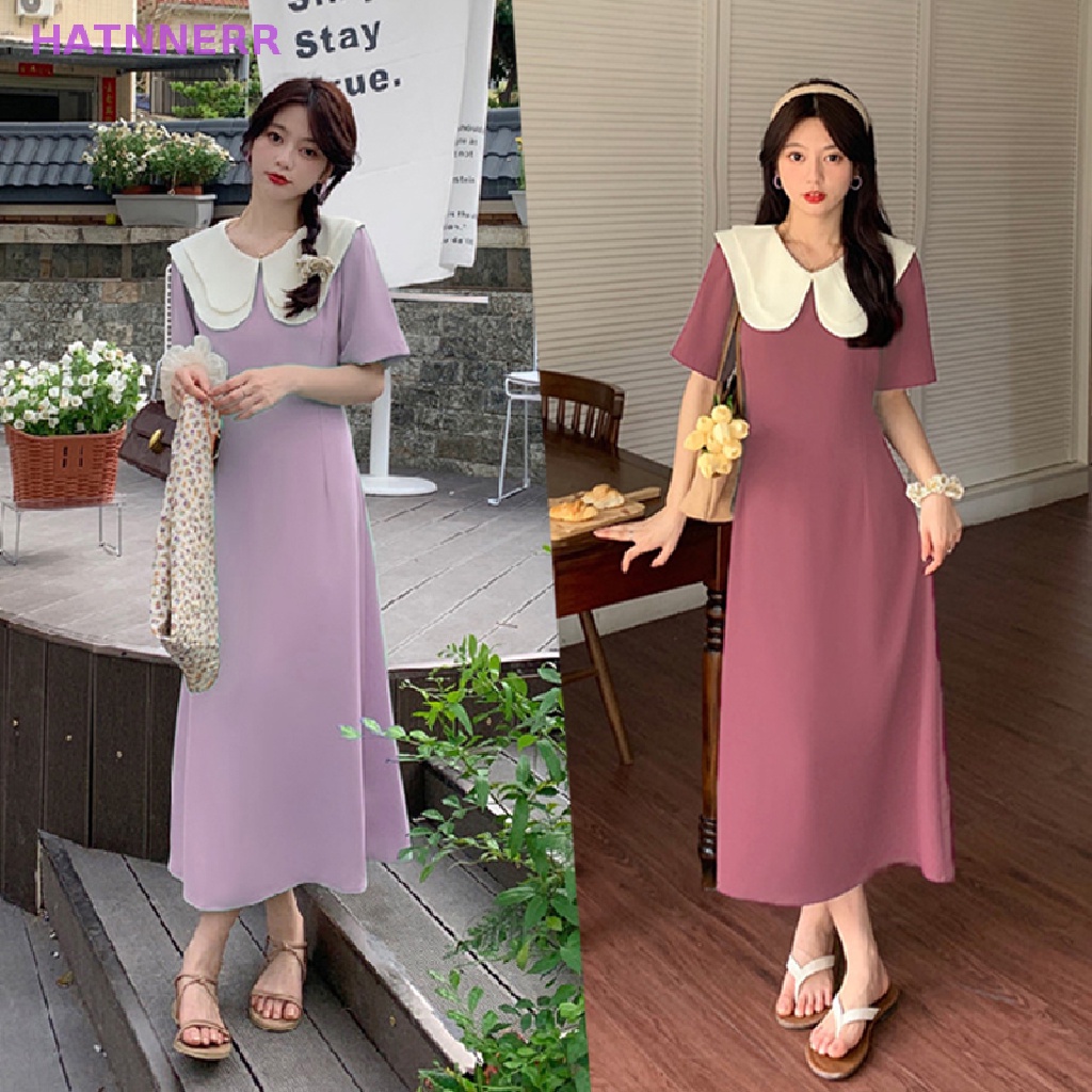 Đầm Midi Dáng Chữ A Tay Ngắn Dáng Dài Cổ Peter Pan Phong Cách Hàn Quốc Ngọt Ngào Thời Trang Mùa Hè Cho Nữ