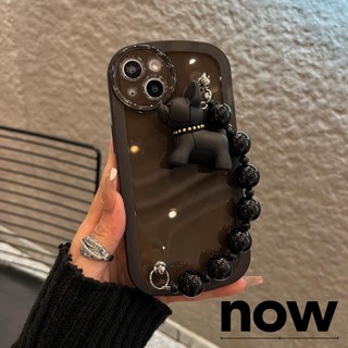 Ốp Điện Thoại TPU Dẻo Họa Tiết Gấu / Chó Bull Màu Tím / Đen Kèm Vòng Đeo Tay Cho IPhone 14 11 13 12 X XR XS Pro Max 7 8 Plus
