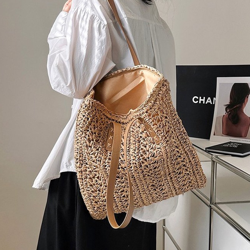 Túi Xách Đeo Vai Sức Chứa Lớn Họa Tiết Hoa Và Ống Hút Phong Cách Hàn Quốc Cho Nữ