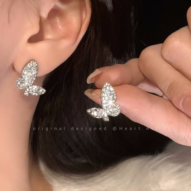 Khuyên Tai Bạc Hình Bướm Đính Đá Zircon Thời Trang Cho Nữ