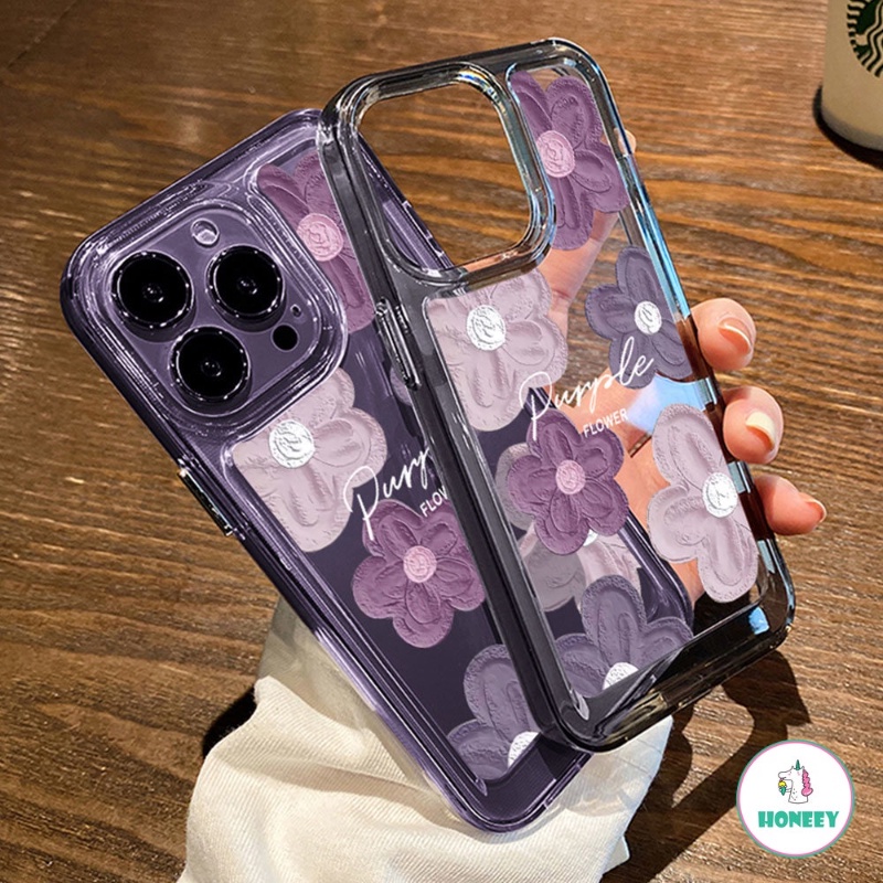 Ốp Điện Thoại Nhựa Acrylic Cứng Viền Dày Chống Sốc Họa Tiết Hoa Tím Cho IPhone 14 Pro Max 14 13 12 11 Pro Max