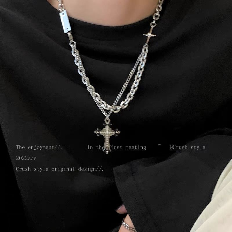 Vòng cổ Hai Lớp Mặt Thánh Giá Phong Cách Hip hop Cho Nam Và Nữ