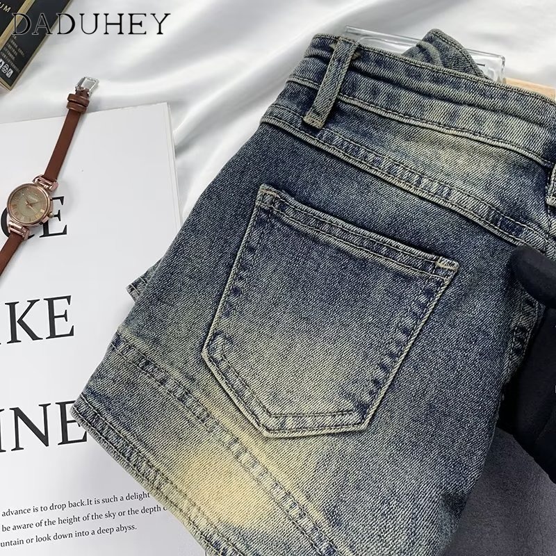 Quần short DADUHEY vải denim lưng cao retro thời trang phong cách Hàn Quốc 2023