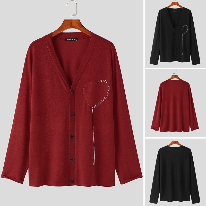 INCERUN Áo Khoác Cardigan Dệt Kim Tay Dài Màu Sắc Đơn Giản Cho Nam