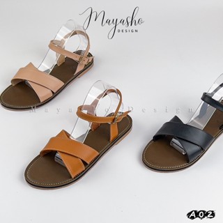  Sandal quai hậu nữ quai chéo X khóa đồng cao cấp đế bệt form ôm chân 3 màu thời trang - Mayasho Design A02 