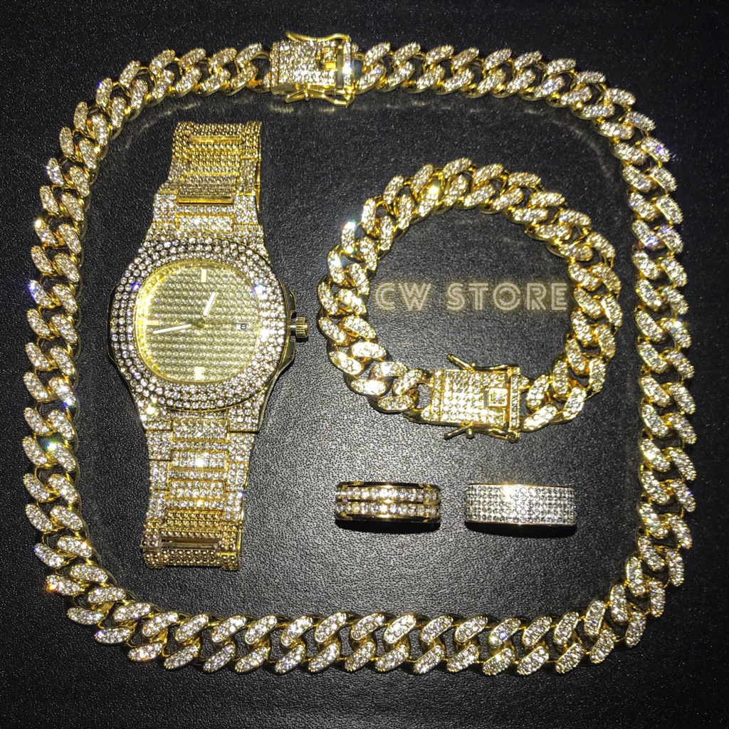 Đồng Hồ Đính Đá, Dây Chuyền, Vòng Tay & 2 Nhẫn Đính Đá Mã B5 - CW