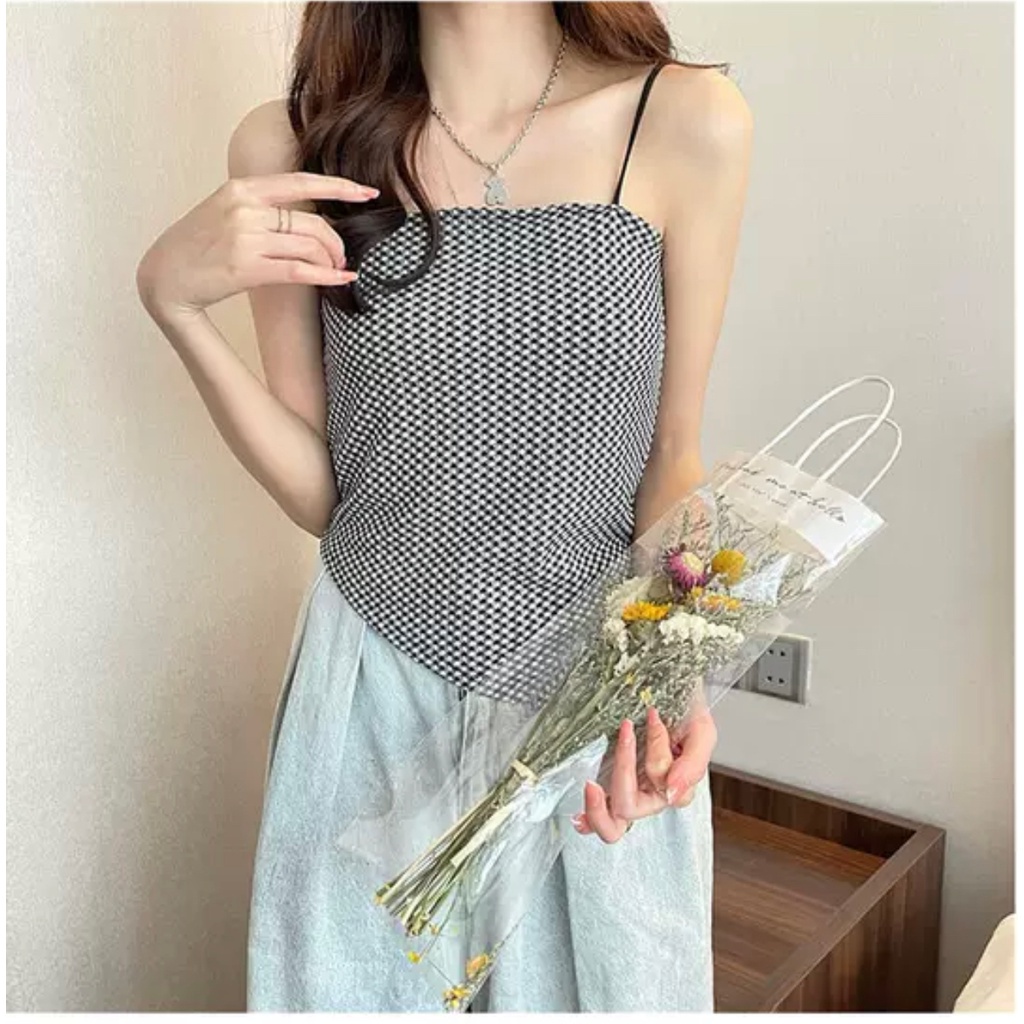 Áo 2 dây vạt chéo thun xốp hoạ tiết MS531