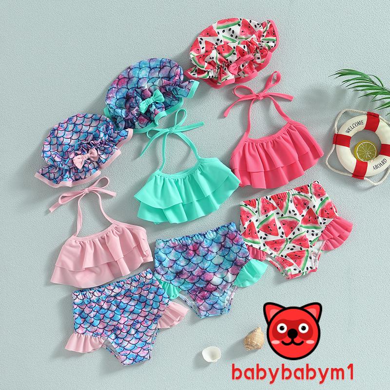 Bộ Đồ Bơi Áo Không Tay Cổ Yếm Và Quần Ngắn Kèm Mũ Dành Cho Bé Gái