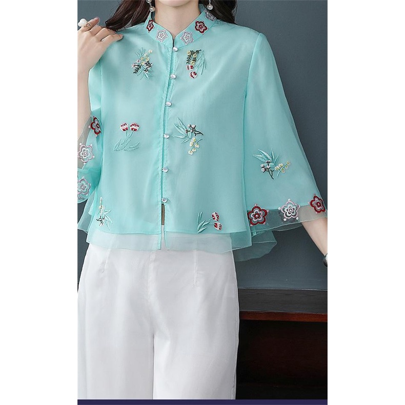 Bộ Quần Áo Dáng Rộng Thêu Họa Tiết Phong Cách Trung Hoa Cổ Điển