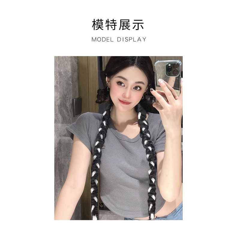 Tóc giả thắt bím MISS FANCY bằng sợi bạc kiểu 2 bên thời trang dài 60cm