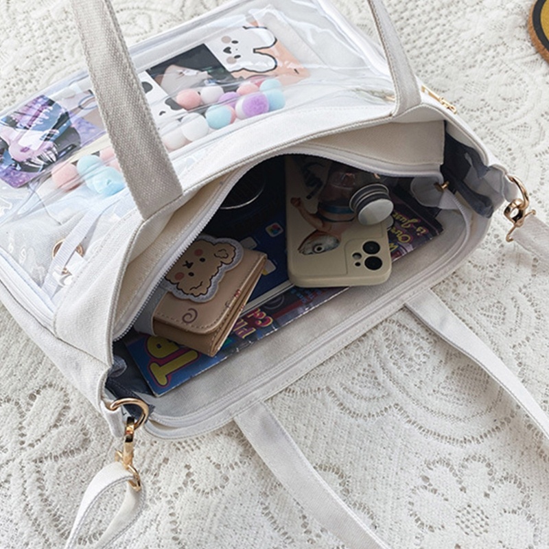 Túi Đeo Chéo Vai Bằng Vải Canvas Có Sức Chứa Lớn Phong Cách Harajuku Dành Cho Nữ