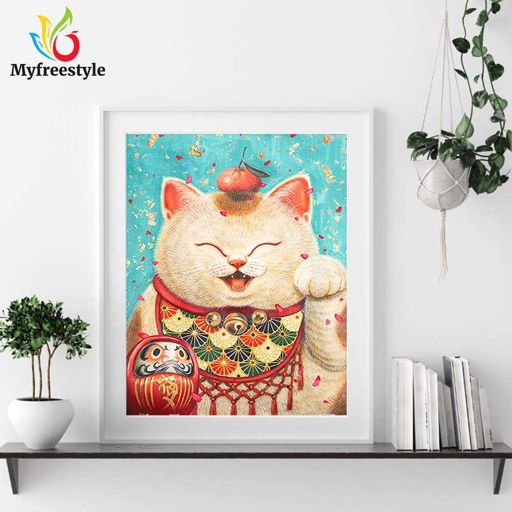 30x40cm Tranh Đính Đá Kim Cương Toàn Bộ 5D Diy Hình Vẽ Mèo May Mắn