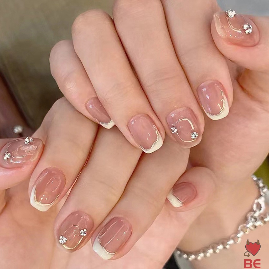 Set 24 Móng Tay Giả Đính Đá Phong Cách Pháp