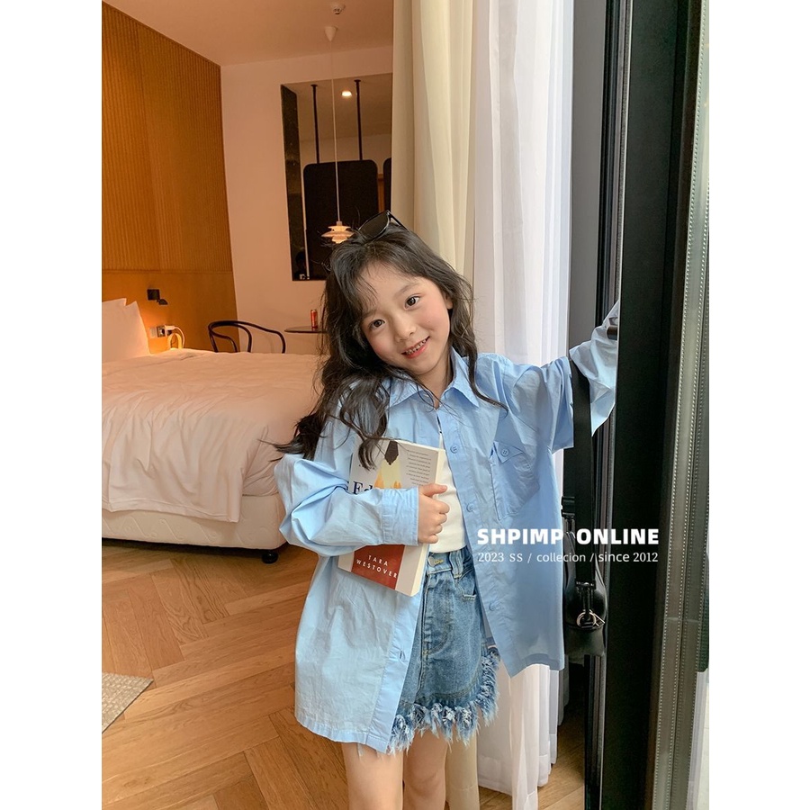 Áo Sơ Mi Tay Dài Chống Nắng Phong Cách Hàn Quốc Thời Trang Cho Bé Gái