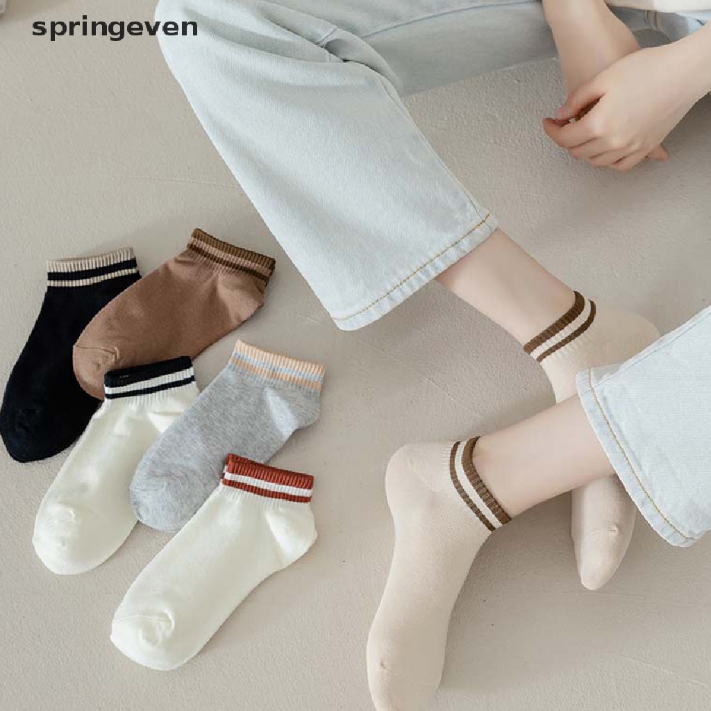 Set 2 Đôi Vớ Cotton Thoải Mái Màu Trơn Họa Tiết Kẻ Sọc Thời Trang Xuân Thu Cho Nữ