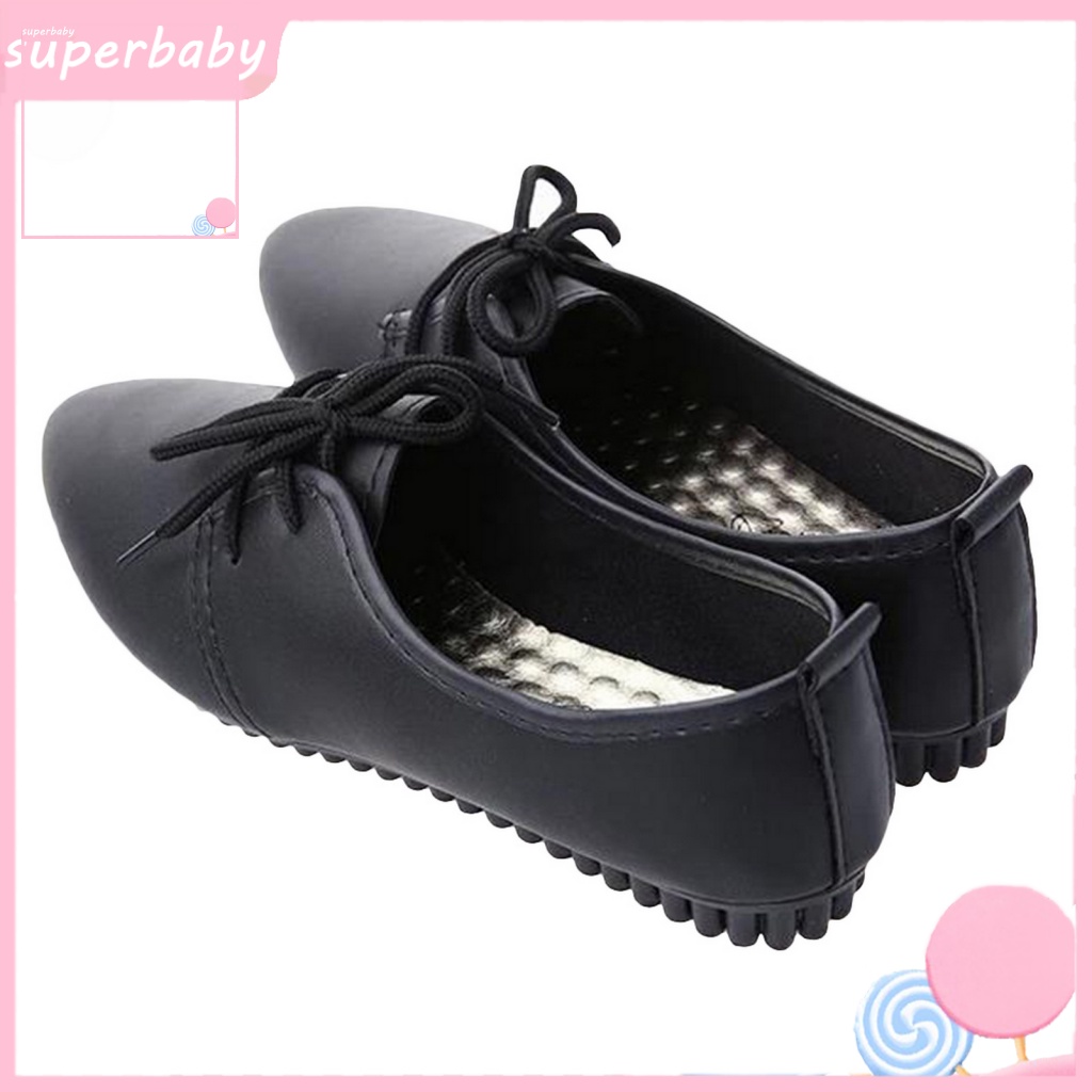 (Superbaby) Giày Lười Đế Bệt Mũi Nhọn Cột Dây Giả Da Màu Trơn Giản Dị Dành Cho Nữ